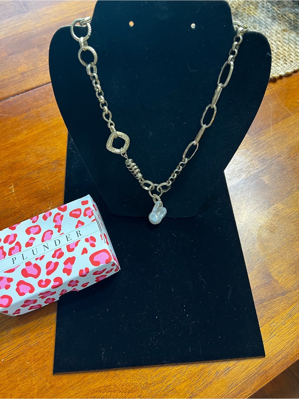 Plunder Gold-Tone Mixed Link Necklace with Pearl Pendant